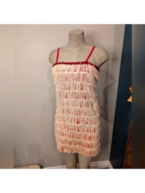 Women’s Red sparkle Fringe 1920’s Flapper Great Gatsby Costume Dress Size XS/S